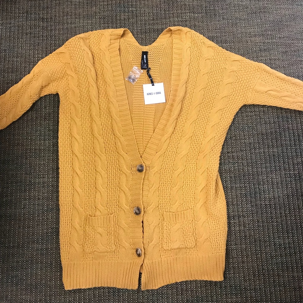 Mustard chunky knit cardigan by Agnes and Dora